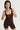 Sleek short jumpsuit brown in model front view - JUV