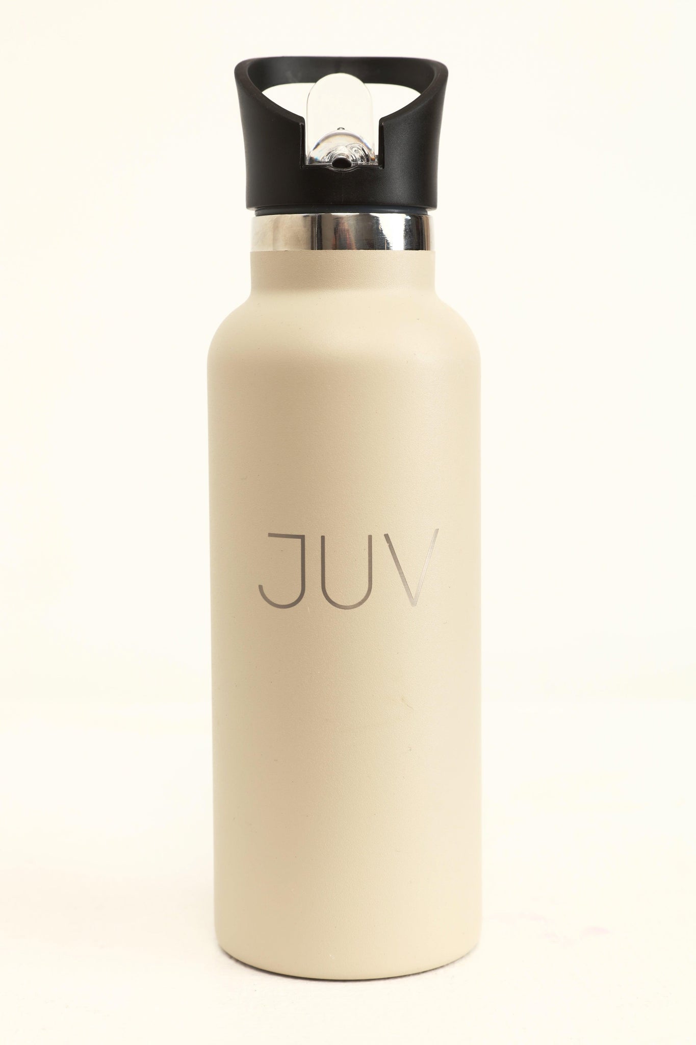 JUV pure thermal bottle with sipper in cream, front view.